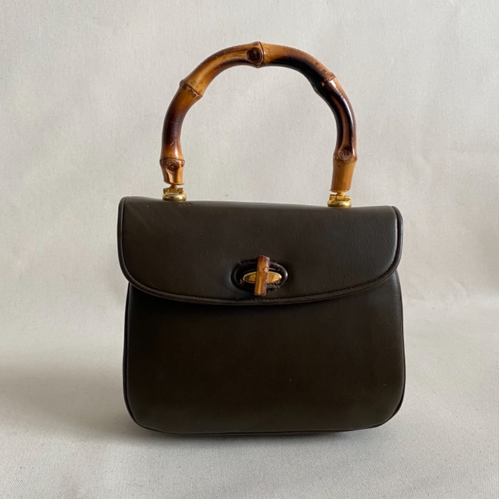 Vintage Meyers Purse Accordian Brown Bamboo Handle Tiki Mid Century Handbag - Picture 2 of 14